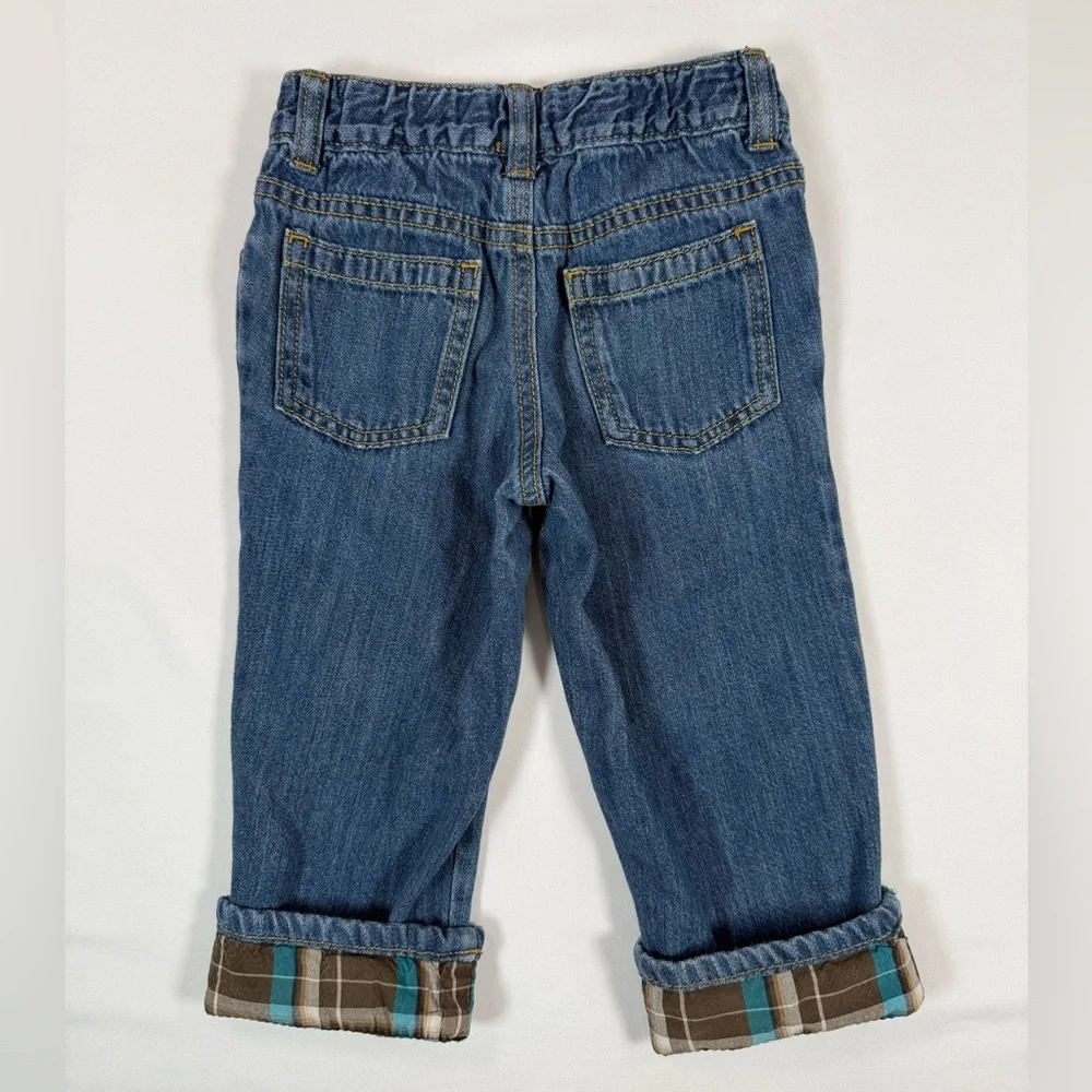 GYMBOREE Boys Denim Jeans 2T 2016 OT Winter Plaid‎ Cuff Cottagecore Farmhouse